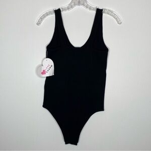 Love Charm Black Ribbed Bodysuit NWT
